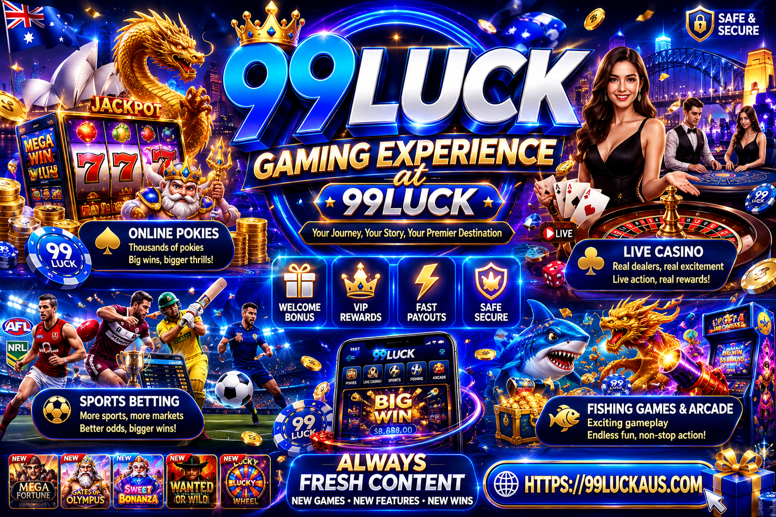 99LUCK gaming experience with online pokies live casino sports betting and arcade games