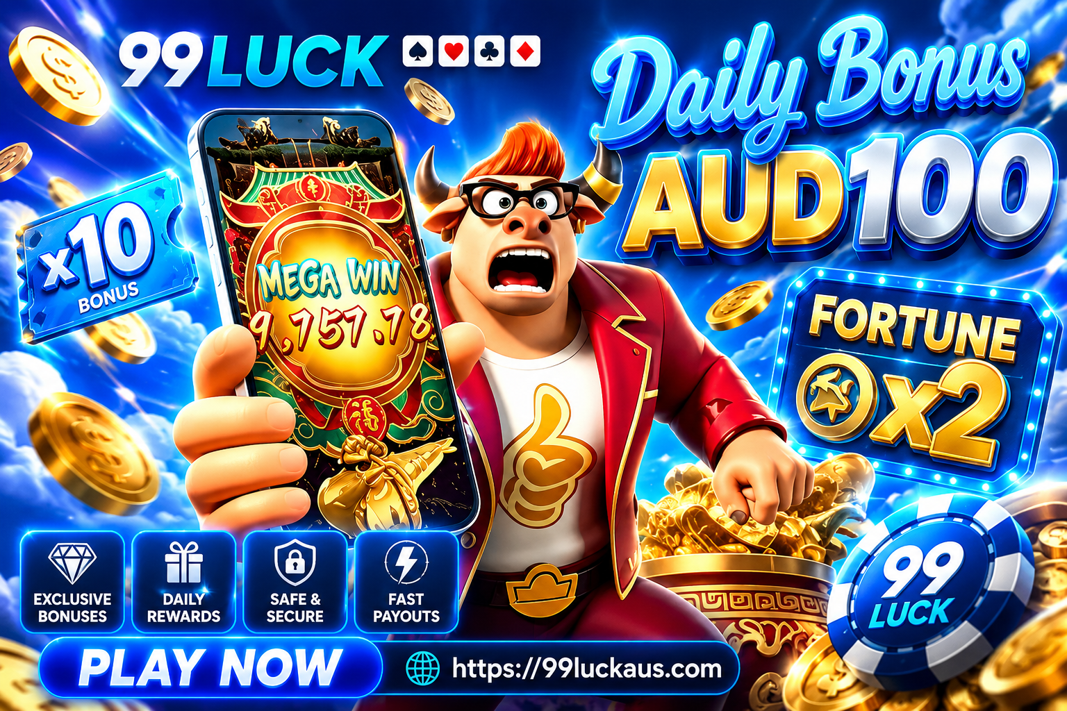 99LUCK daily bonus AUD100 promotion