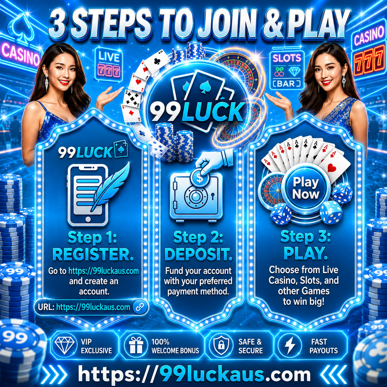 99LUCK three steps to join and play visual